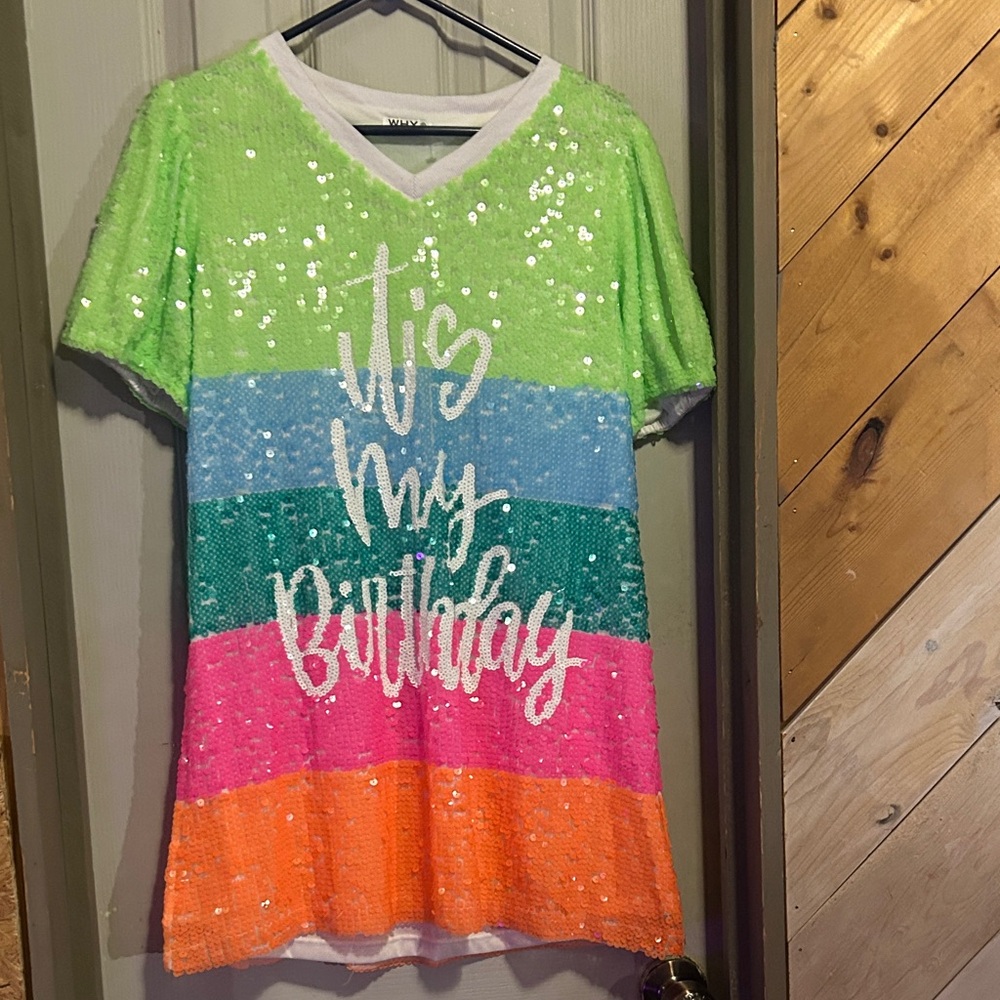 Colorful Sequin 'It's My Birthday' Mini Dress
